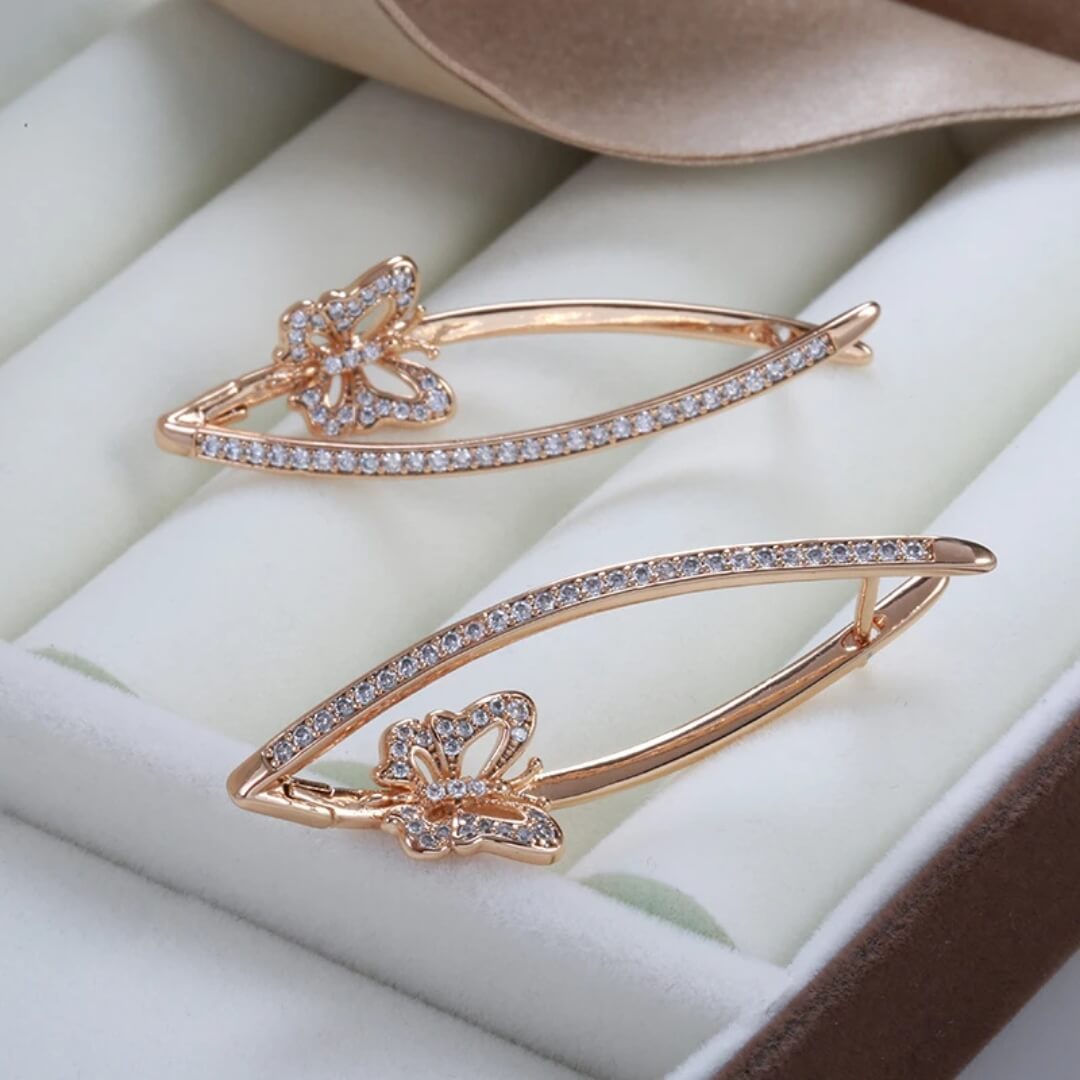 Gold Butterfly Crystal Drop Earrings - Diane Jewelry