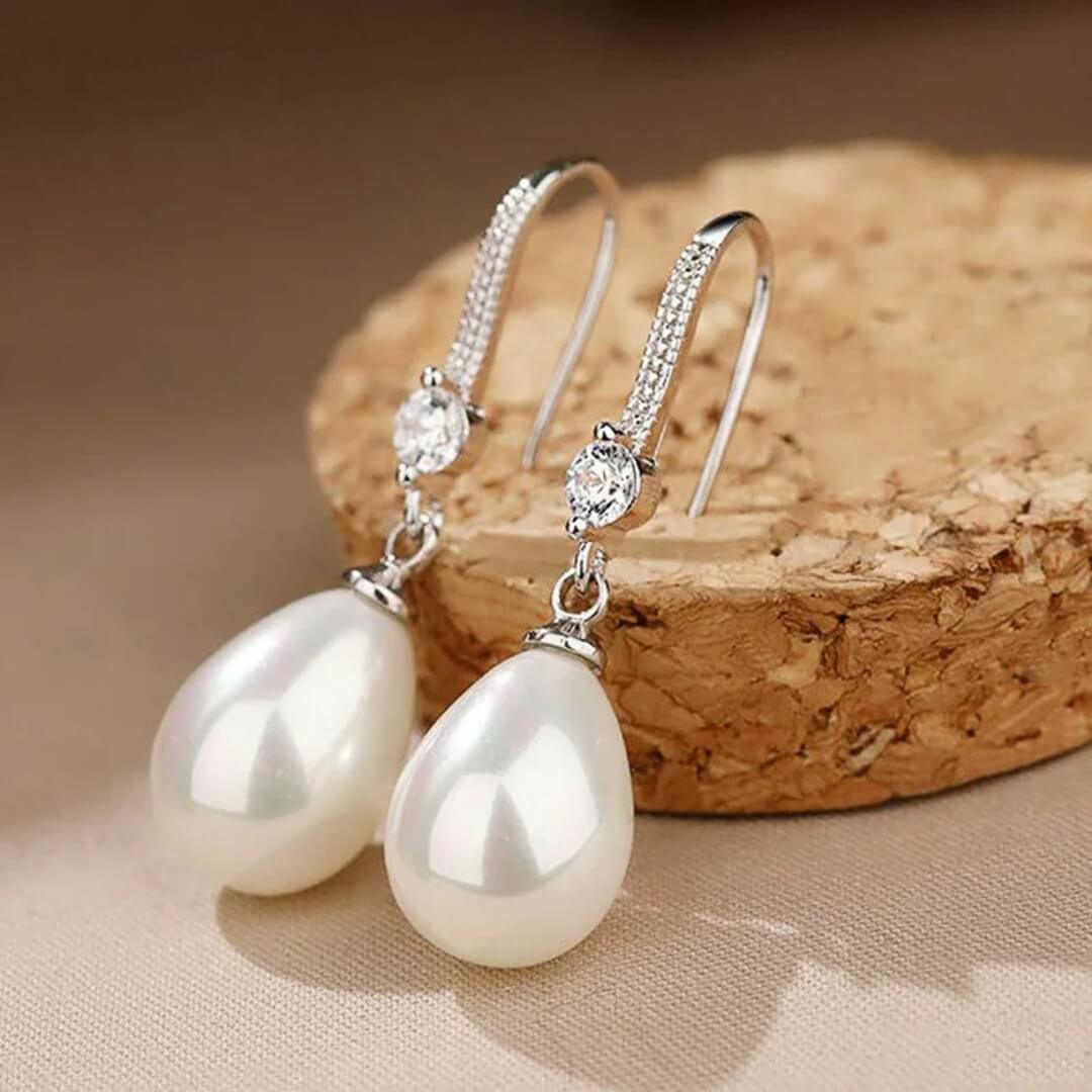 Silver Teardrop Pearl Drop Earrings - Diane Jewelry