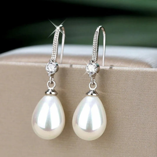 Silver Teardrop Pearl Drop Earrings - Diane Jewelry
