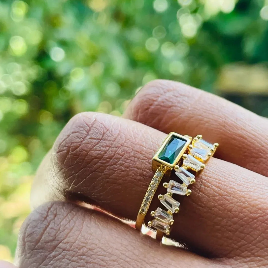 Emerald Cut Green Gold Ring - Diane Jewelry