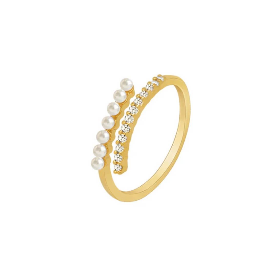 Gold Pearl Crystal Open Ring - Diane Jewelry