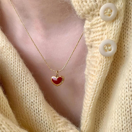 Gold Red Heart Pendant Necklace - Diane Jewelry