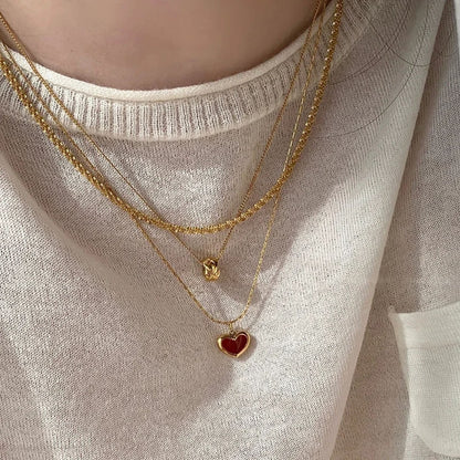 Gold Red Heart Pendant Necklace - Diane Jewelry