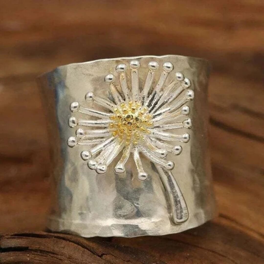 Adjustable Dandelion Silver Statement Ring - Diane Jewelry