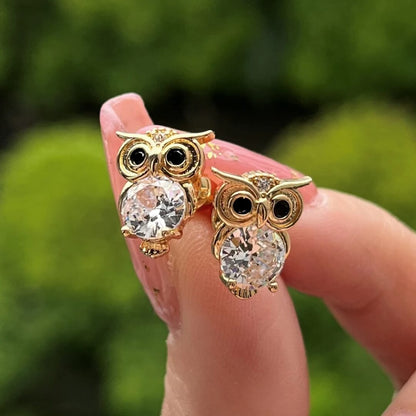 Gold Owl Crystal Stud Earrings - Diane Jewelry