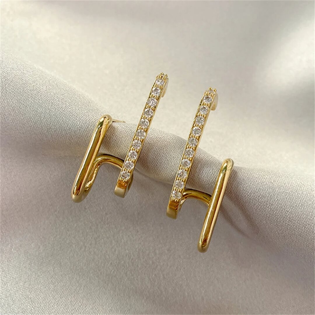 Gold Geometric Double Hoop Earrings - Diane Jewelry