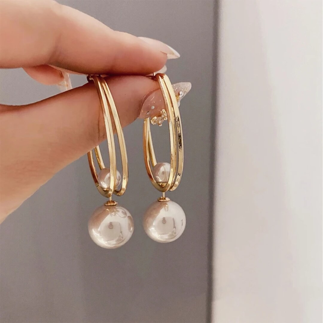 Elegant Pearl Drop Hoop Earrings - Diane Jewelry