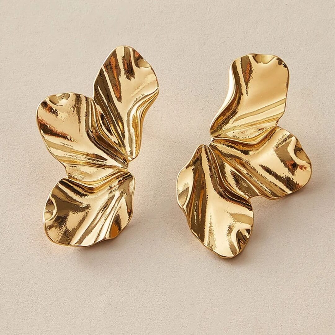 Gold Flower Statement Stud Earrings - Diane Jewelry