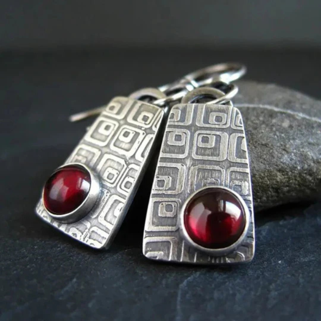 Silver Garnet Boho Dangle Earrings - Diane Jewelry