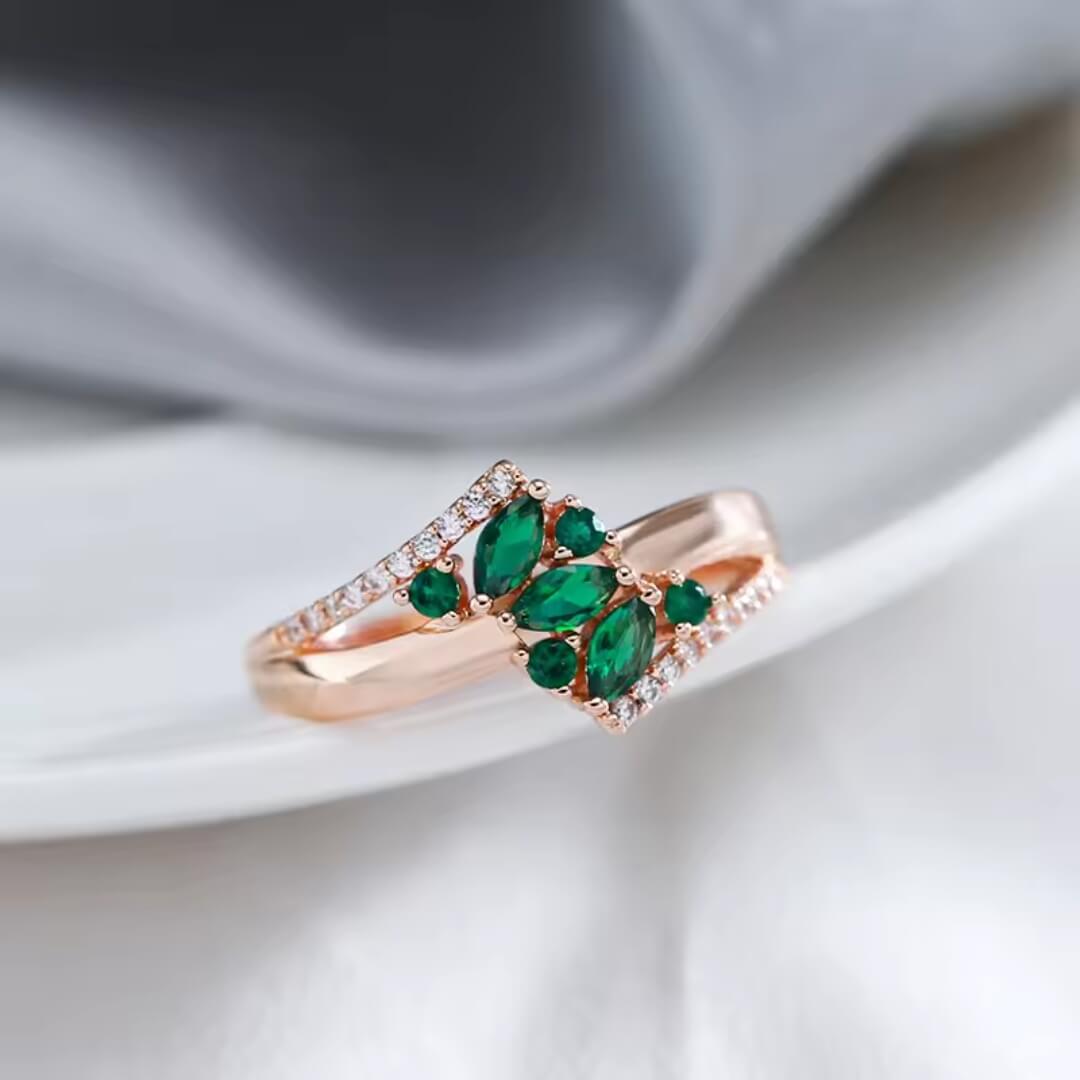 Elegant Emerald Rose Gold Ring - Diane Jewelry