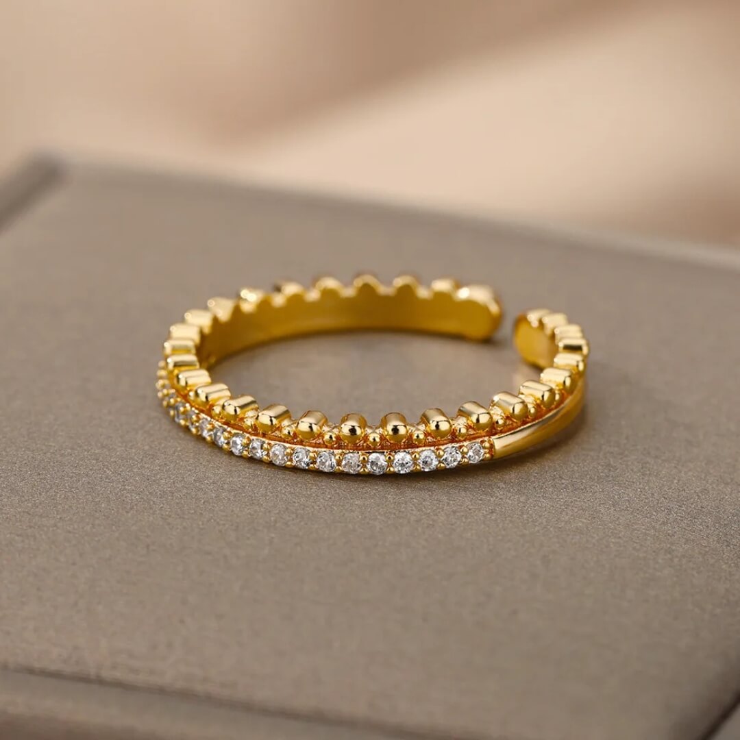 Gold Beaded Adjustable Stack Ring - Diane Jewelry