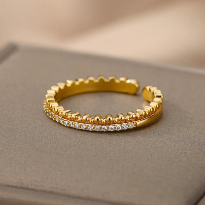 Gold Beaded Adjustable Stack Ring - Diane Jewelry