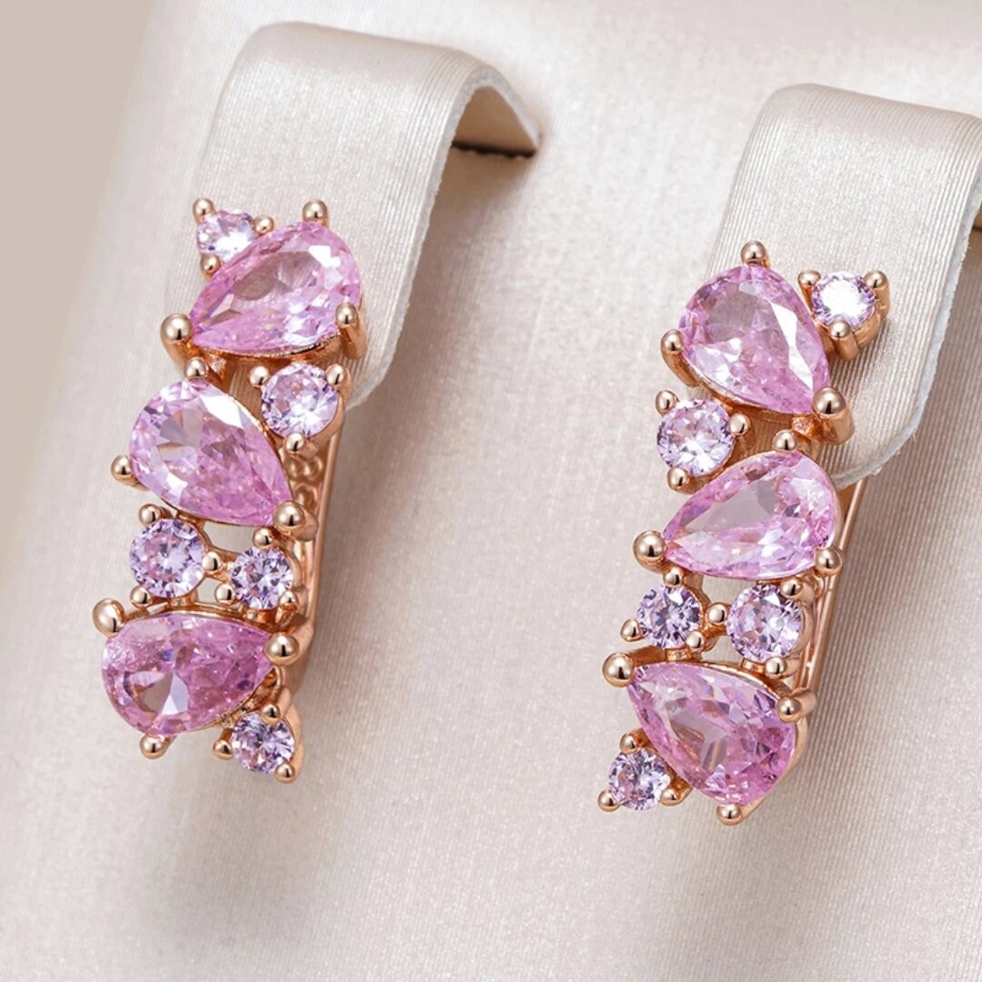 Pink Teardrop Crystal Stud Earrings - Diane Jewelry