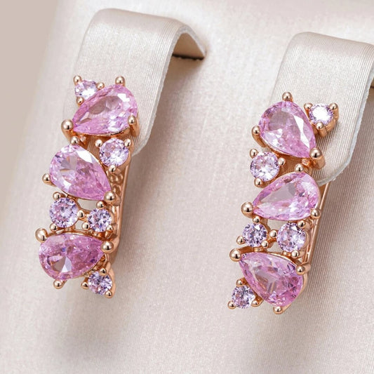 Pink Teardrop Crystal Stud Earrings - Diane Jewelry