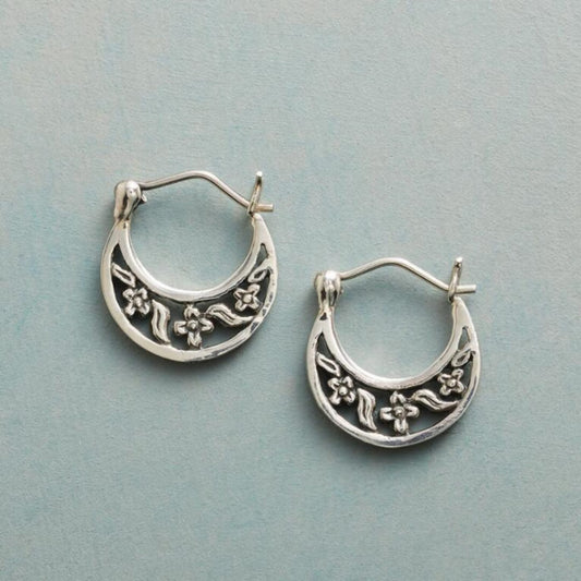 Vintage Etched Crescent Hoop Earrings - Diane Jewelry