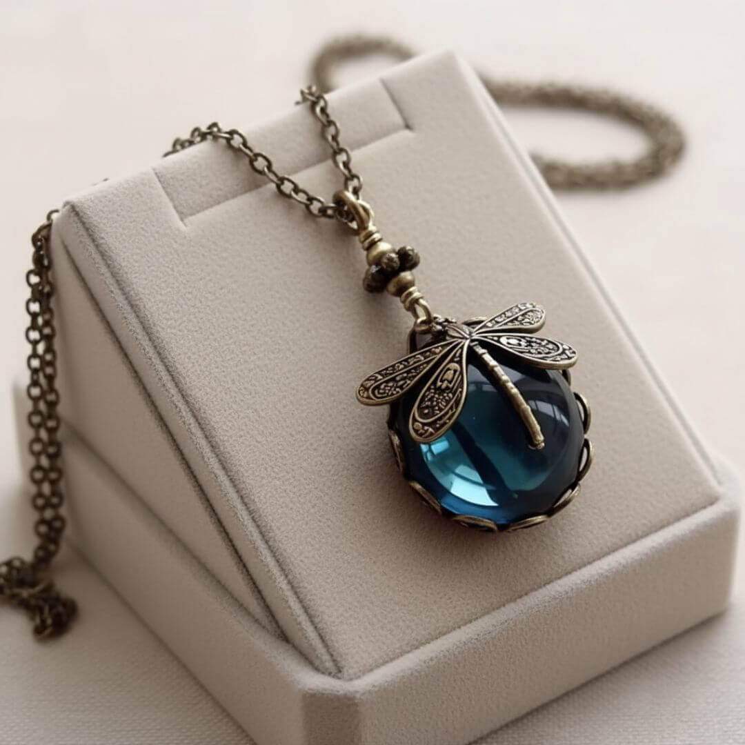 Vintage Dragonfly Blue Glass Necklace Emma & Noah Jewelry