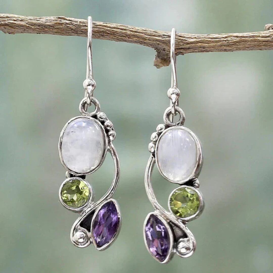 Rainbow Moonstone Peridot Amethyst Earrings - Diane Jewelry