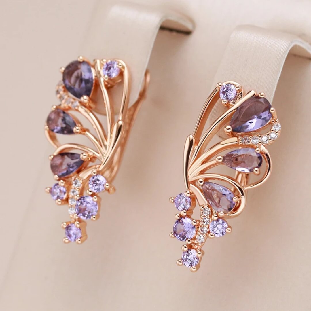 Purple Crystal Butterfly Stud Earrings - Diane Jewelry