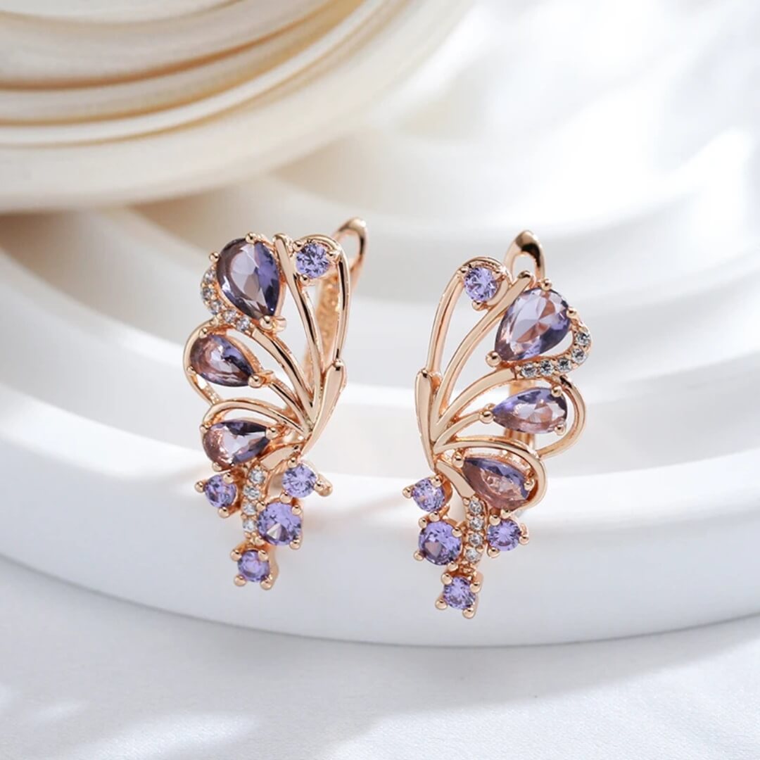 Purple Crystal Butterfly Stud Earrings - Diane Jewelry