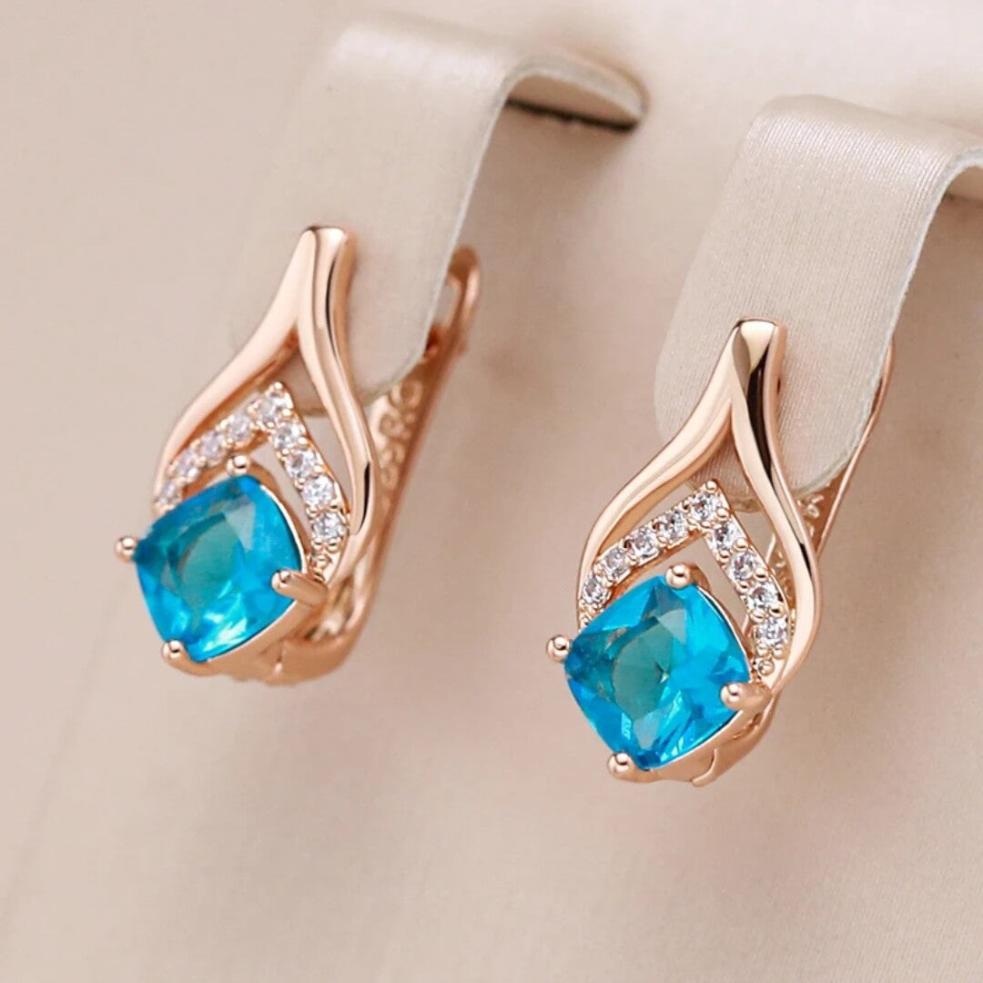 Blue Topaz Gold Drop Earrings - Diane Jewelry