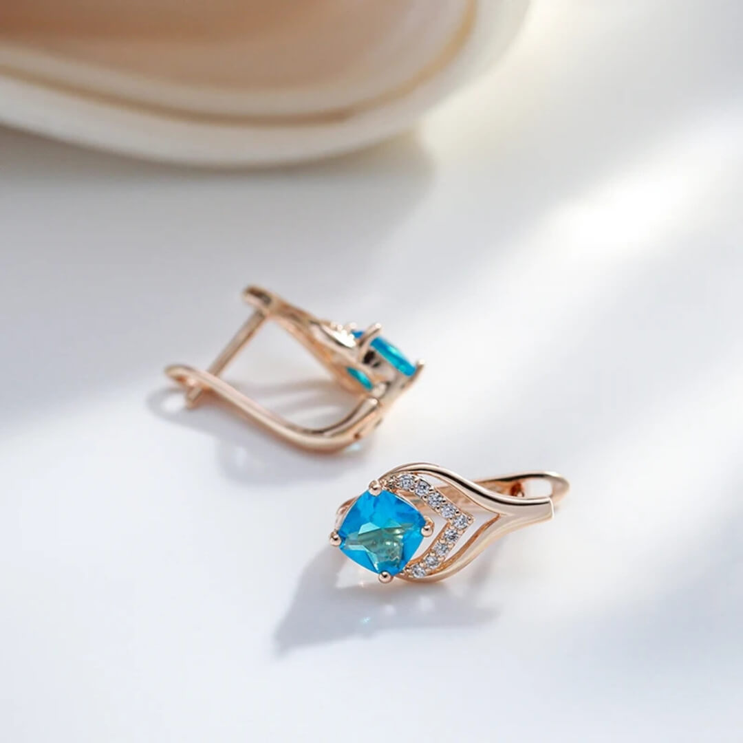 Blue Topaz Gold Drop Earrings - Diane Jewelry