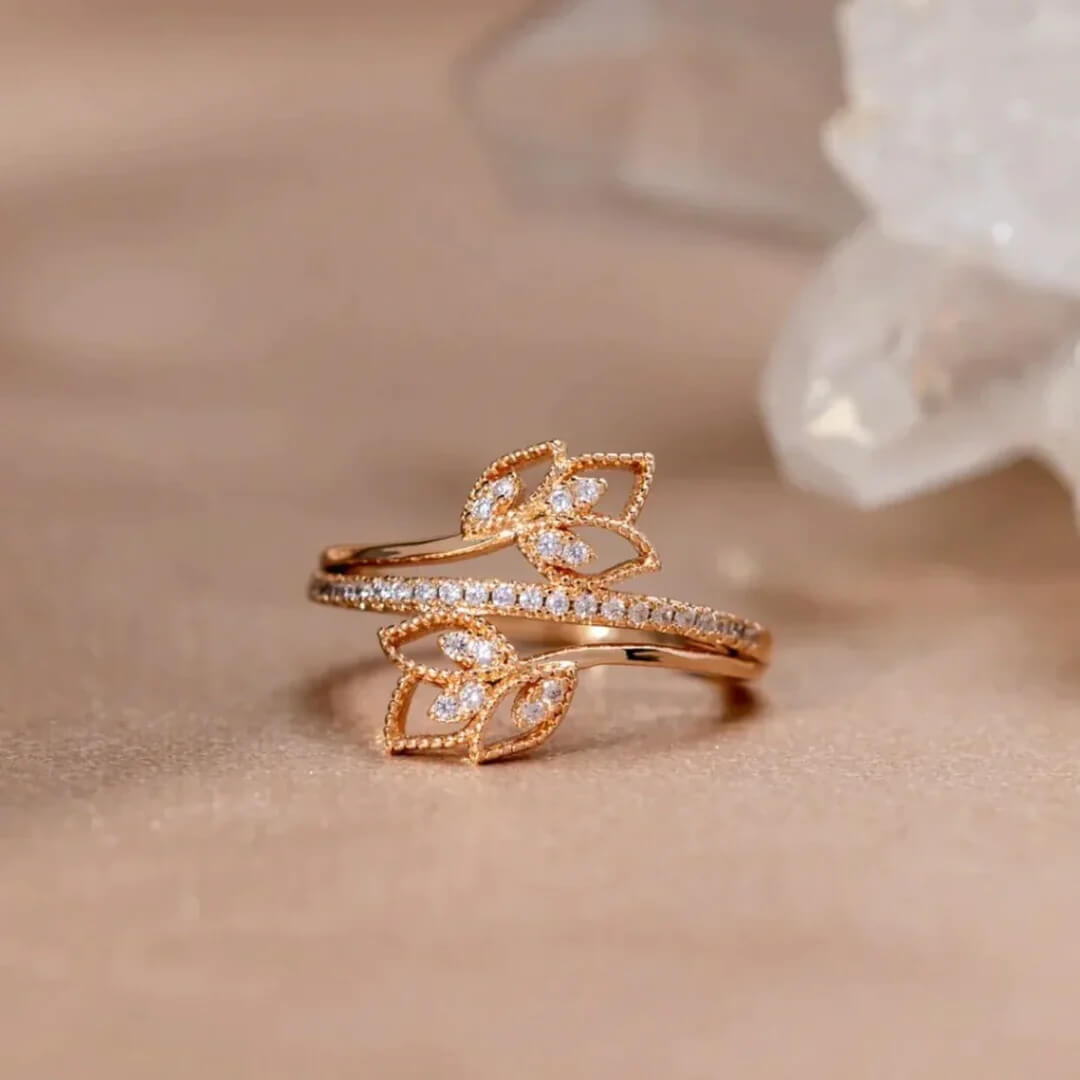 Gold Leaf Adjustable Stackable Ring - Diane Jewelry