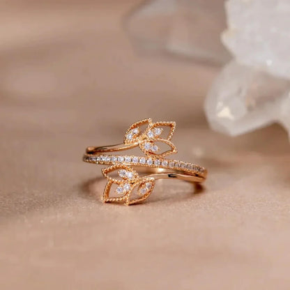 Gold Leaf Adjustable Stackable Ring - Diane Jewelry