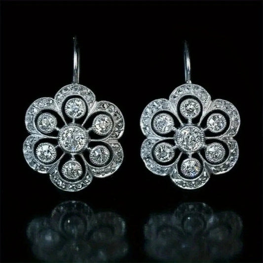 Vintage Flower Crystal Drop Earrings - Diane Jewelry