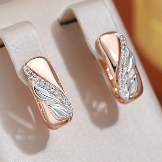 Rose Gold Leaf Huggie Earrings - Diane Jewelry