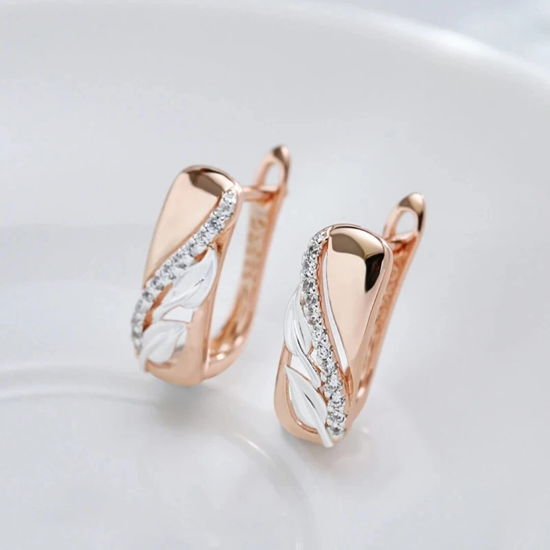 Rose Gold Leaf Huggie Earrings - Diane Jewelry