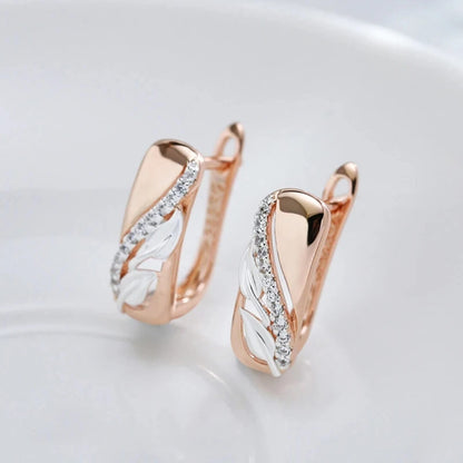 Rose Gold Leaf Huggie Earrings - Diane Jewelry
