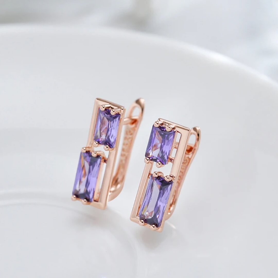 Purple Baguette Gemstone Drop Earrings - Diane Jewelry