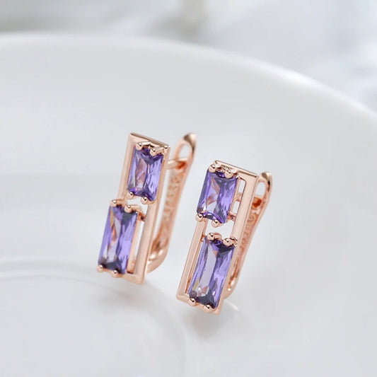Purple Baguette Gemstone Drop Earrings - Diane Jewelry
