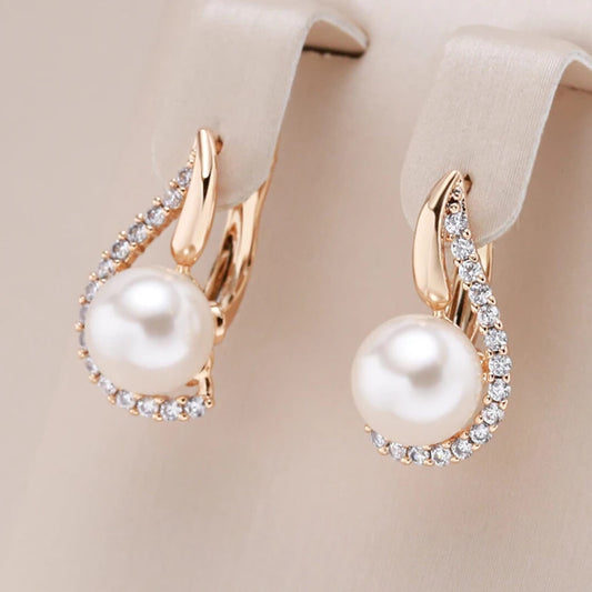 Gold Crystal Teardrop Pearl Earrings - Diane Jewelry