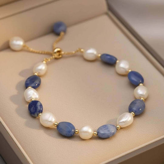 Blue Lapis Pearl Bead Bracelet Emma & Noah Jewelry