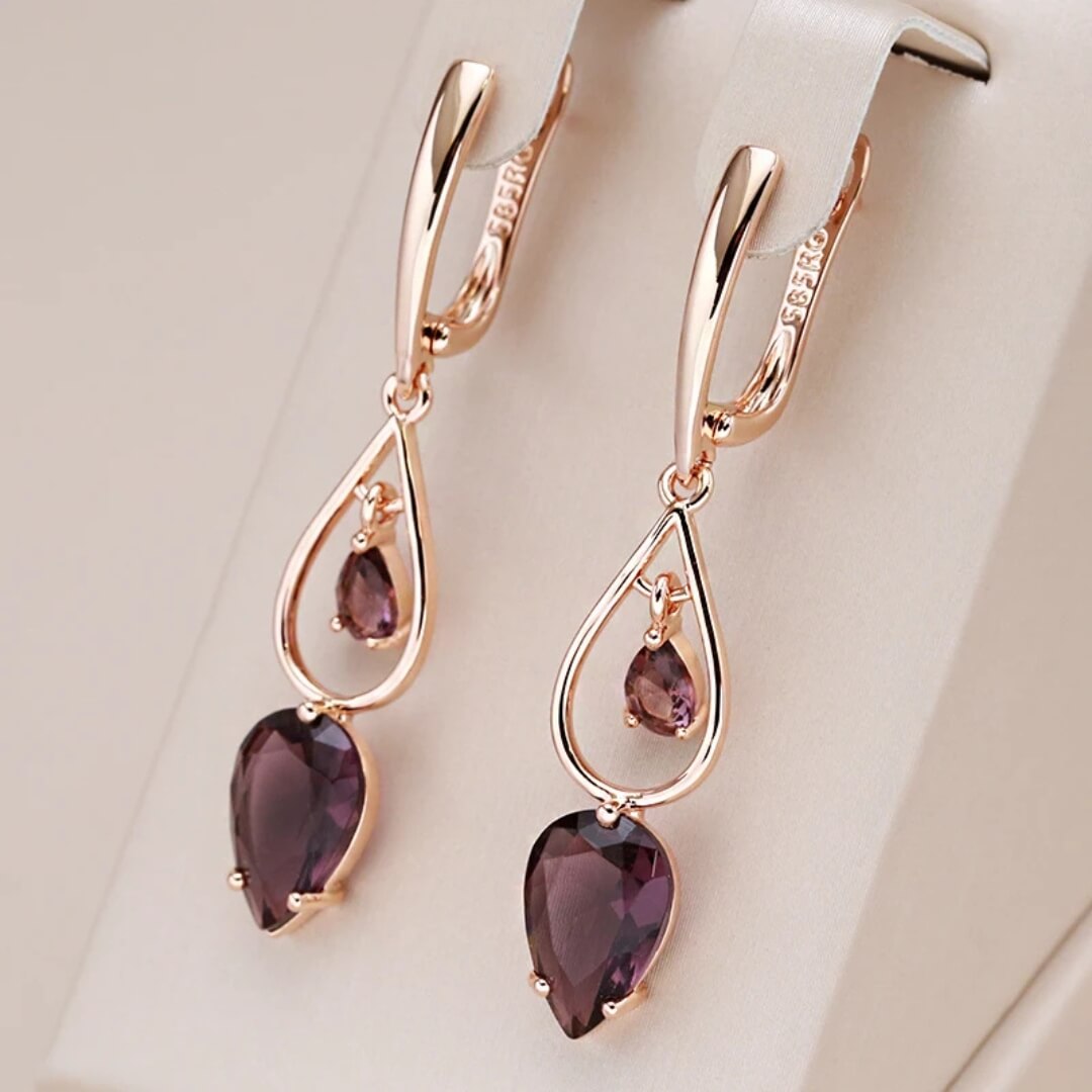 Purple Teardrop Gem Dangle Earrings - Diane Jewelry