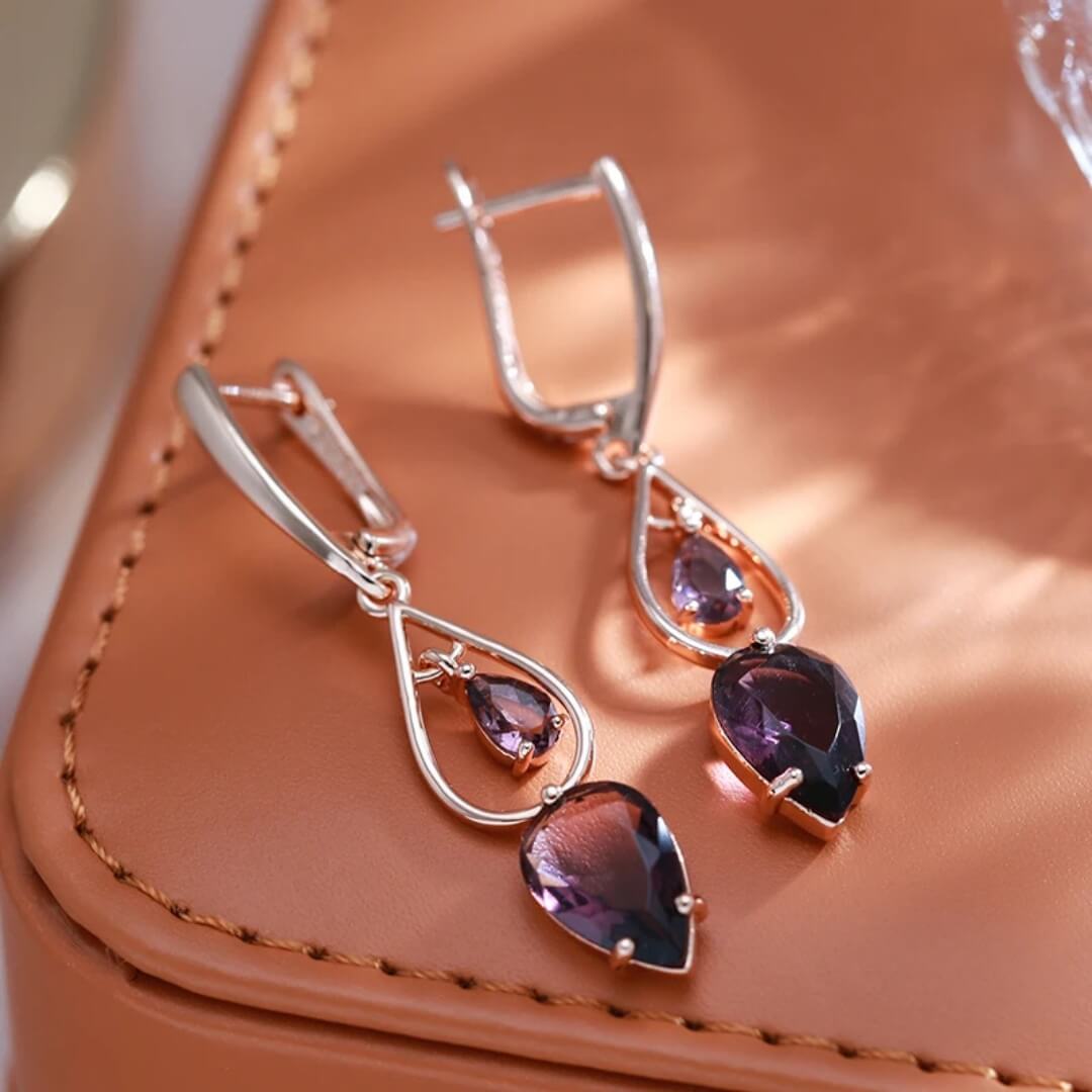 Purple Teardrop Gem Dangle Earrings - Diane Jewelry