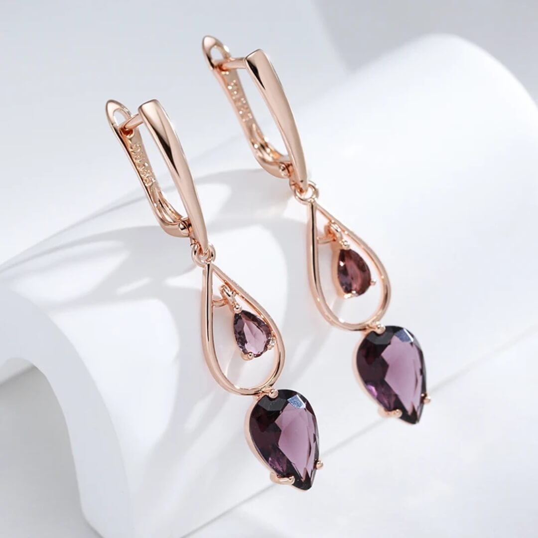Purple Teardrop Gem Dangle Earrings - Diane Jewelry