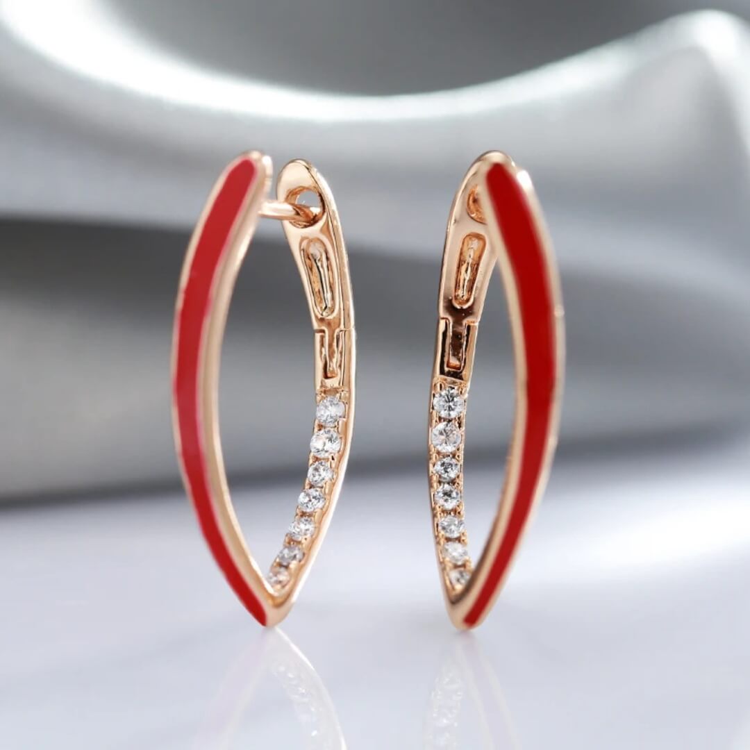 Red Enamel Crystal Hoop Earrings - Diane Jewelry