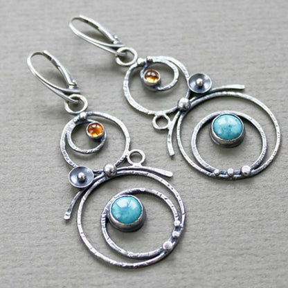 Boho Turquoise Silver Dangle Earrings - Diane Jewelry