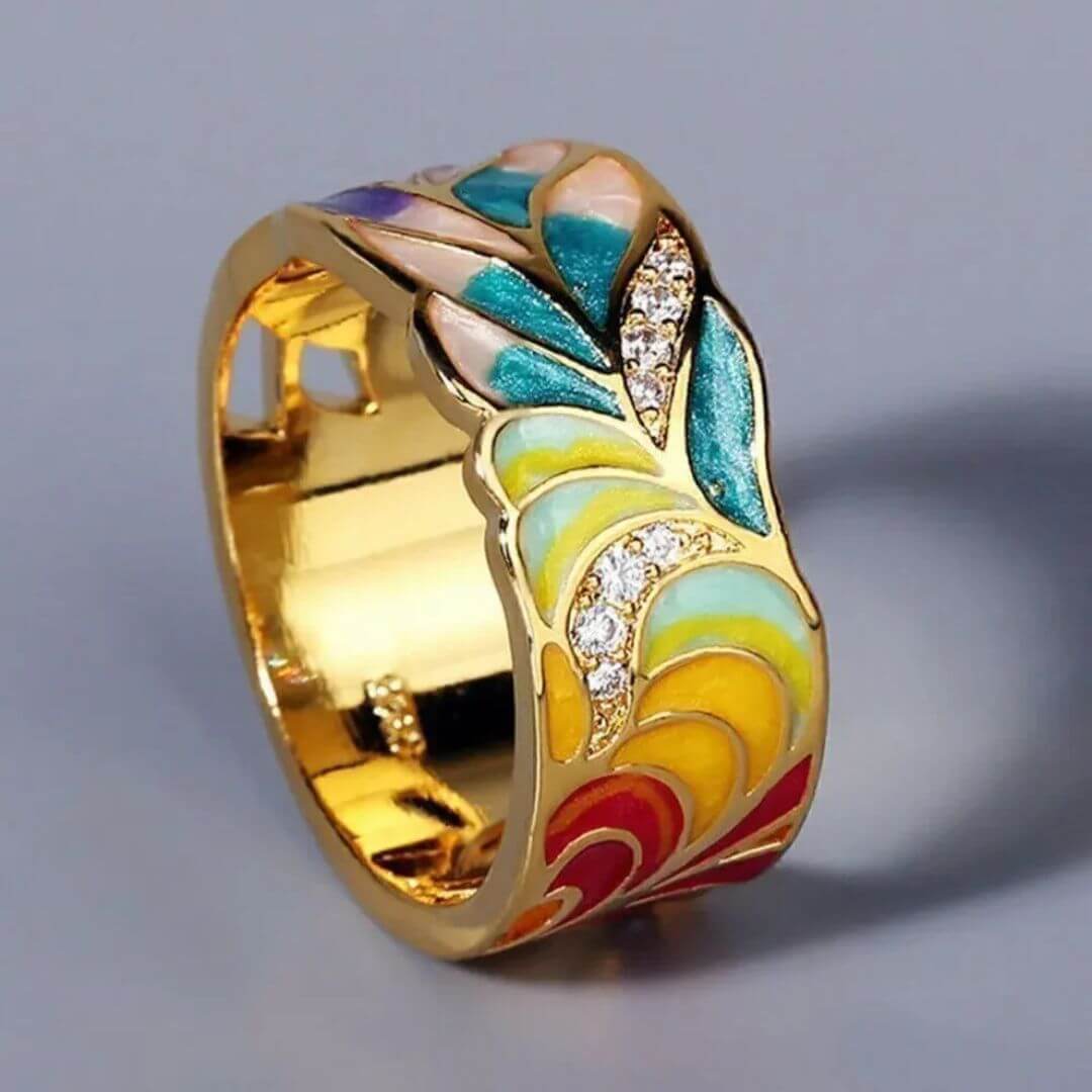 Colorful Enamel Wide Band Ring - Diane Jewelry