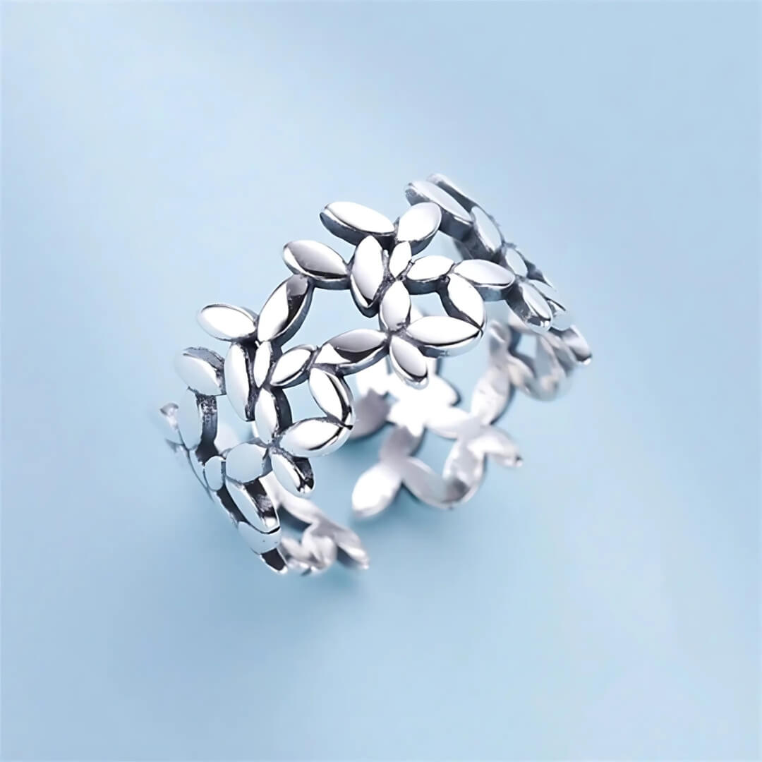 Silver Floral Open Adjustable Ring - Diane Jewelry