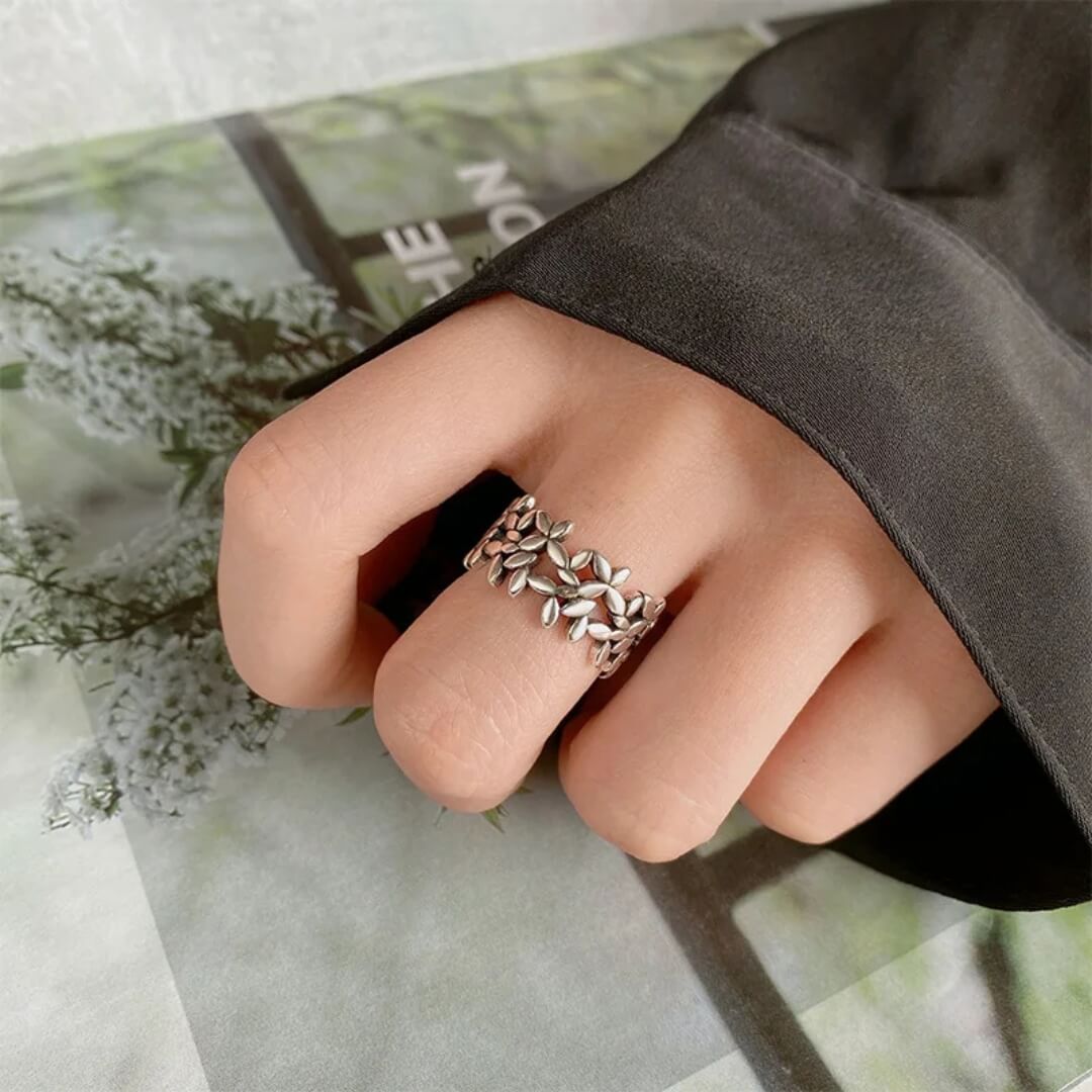 Silver Floral Open Adjustable Ring - Diane Jewelry