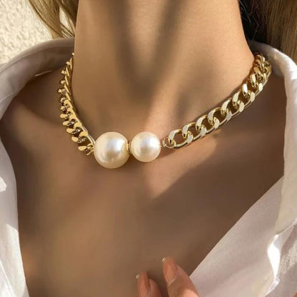 Gold Chunky Pearl Choker Necklace - Diane Jewelry