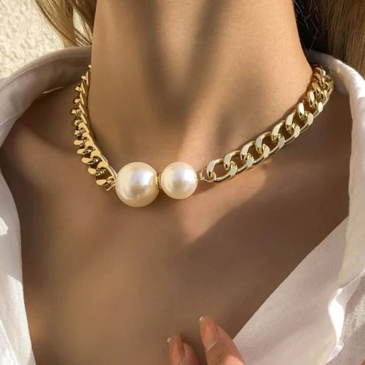 Gold Chunky Pearl Choker Necklace - Diane Jewelry