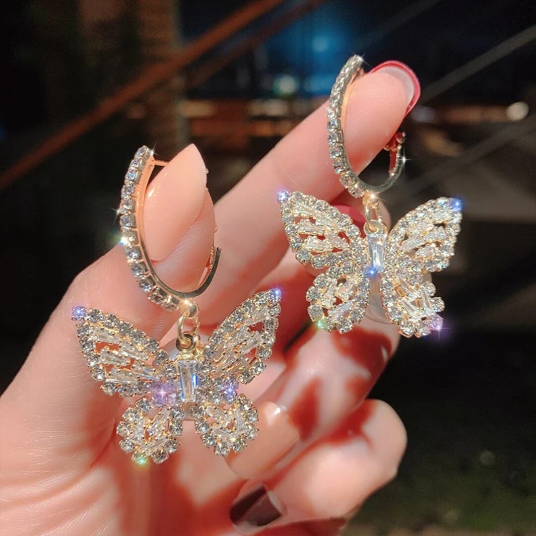 Gold Crystal Butterfly Earrings - Diane Jewelry