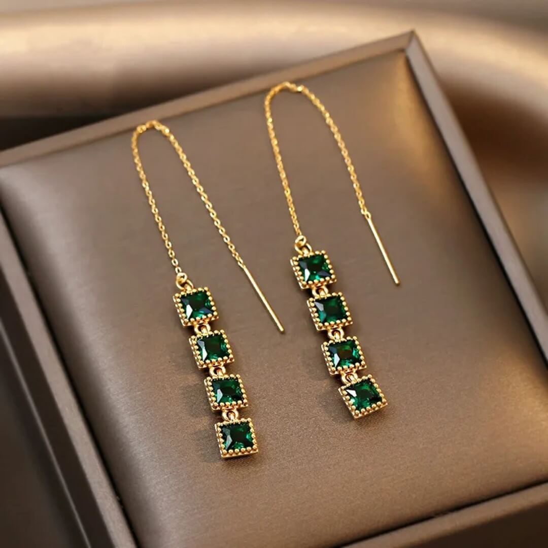 Emerald Threader Drop Earrings - Diane Jewelry