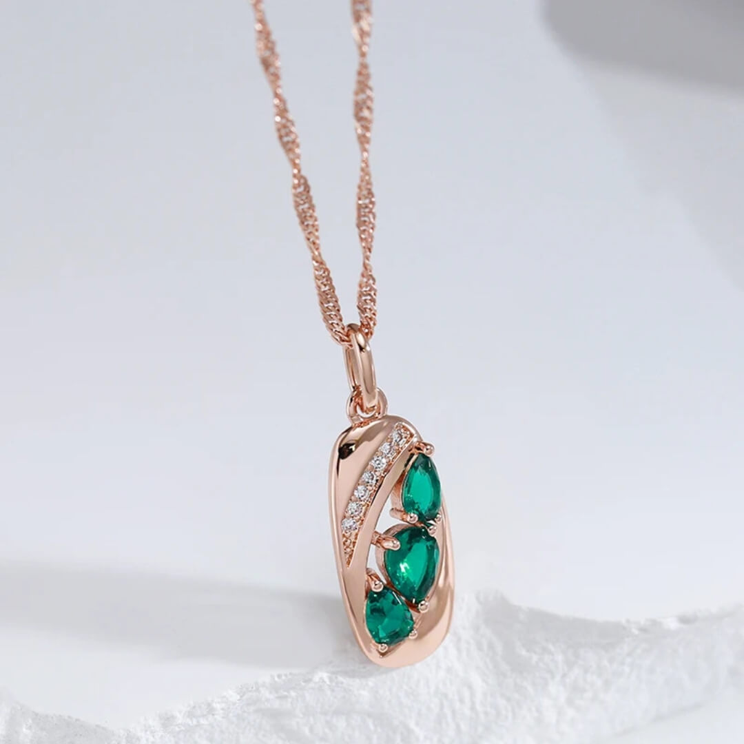 Rose Gold Emerald Pendant Necklace - Diane Jewelry