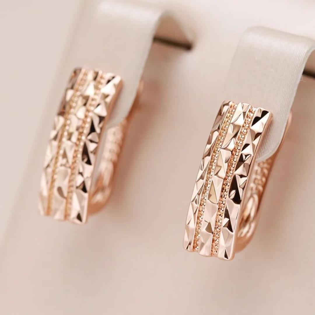 Rose Gold Textured Hoop Earrings - Diane Jewelry