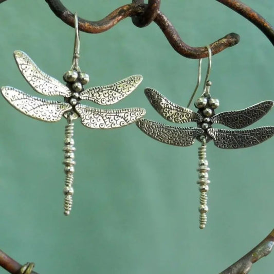 Vintage Silver Dragonfly Drop Earrings - Diane Jewelry
